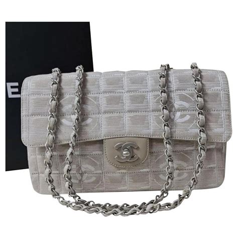 chanel beige nylon shoulder bag